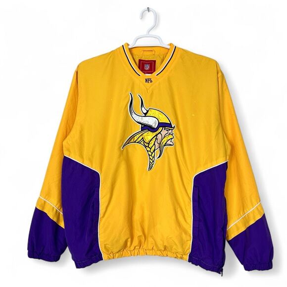 Vintage 90s Minnesota Vikings G-III NFL Pullover Jacket Yellow Purple L - Picture 1 of 16